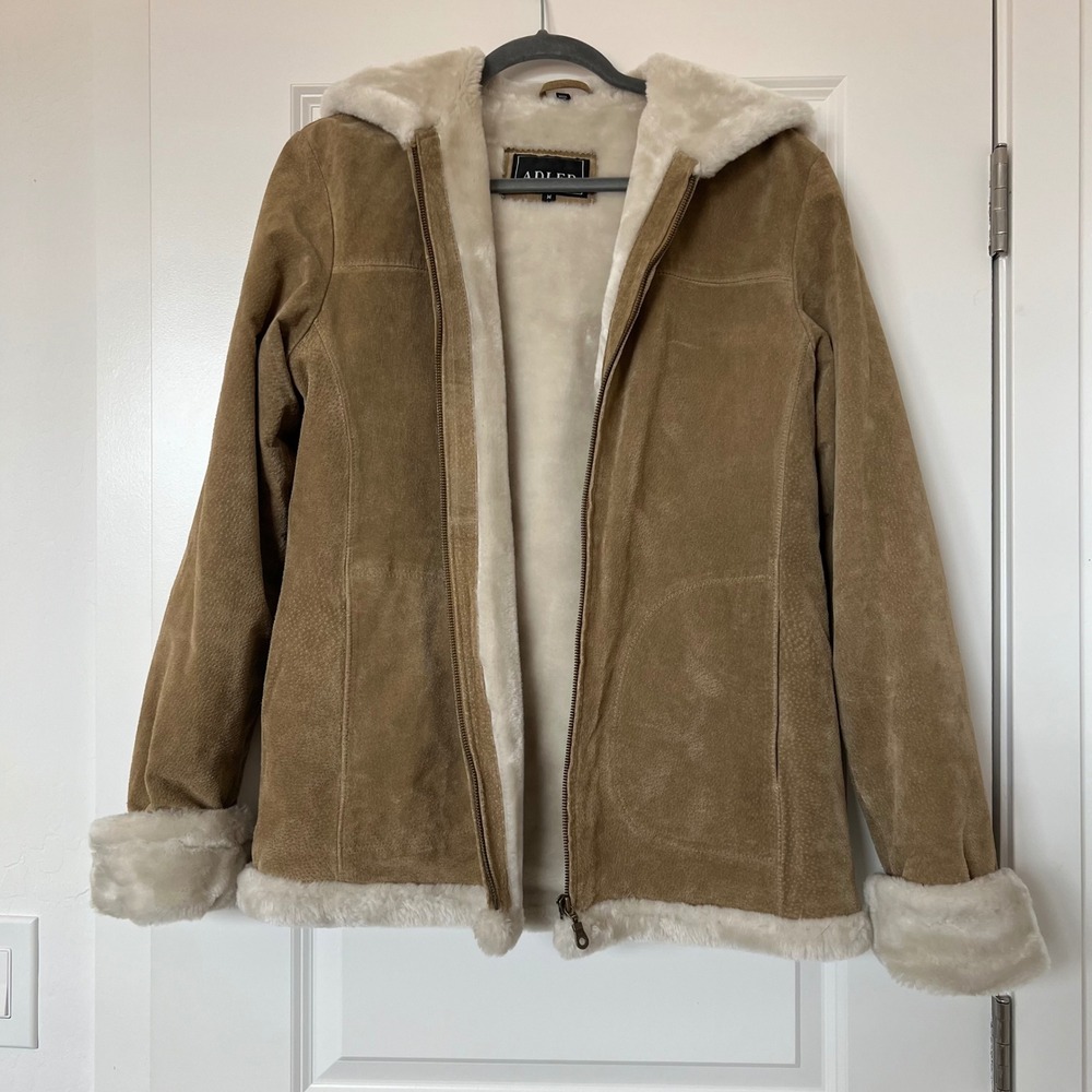 Adler‎ Collection Suede Sherpa Lined Hooded Jacket Coat Size M Full Zip - Picture 5 of 14